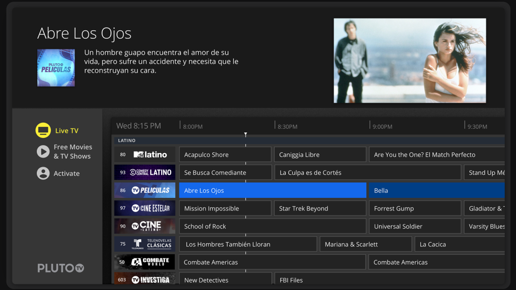 Pluto TV Spanish channels