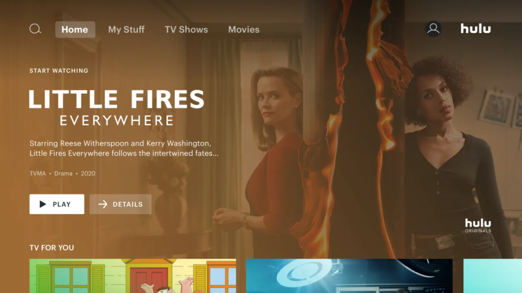 Hulu TV homepage