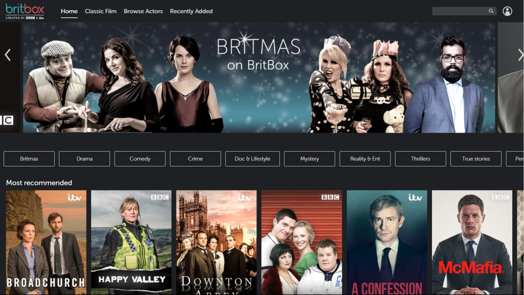 BritBox homepage