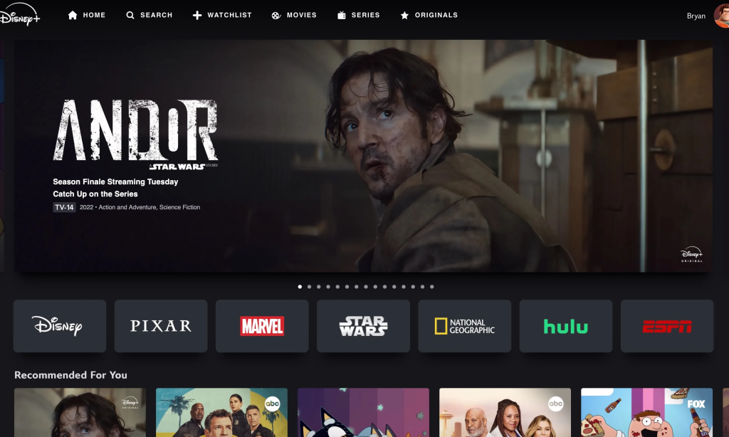 Disney+ homepage