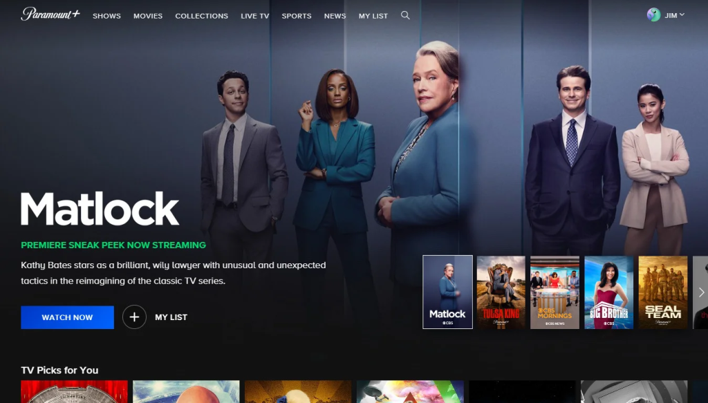Paramount+ homepage
