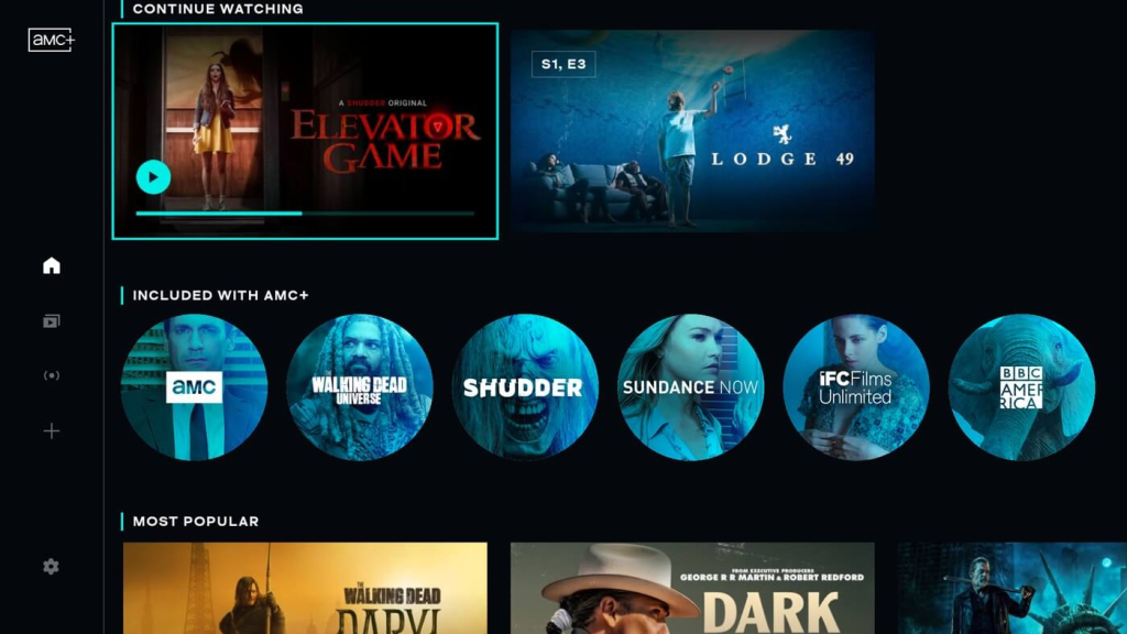 AMC+ homepage
