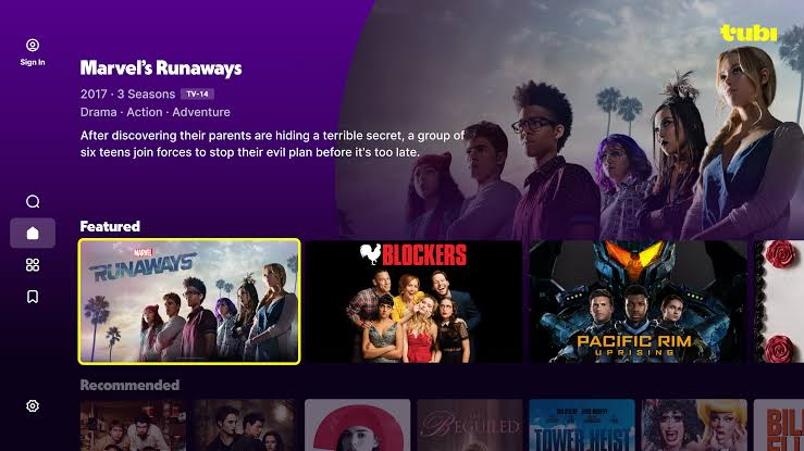 Tubi homepage
