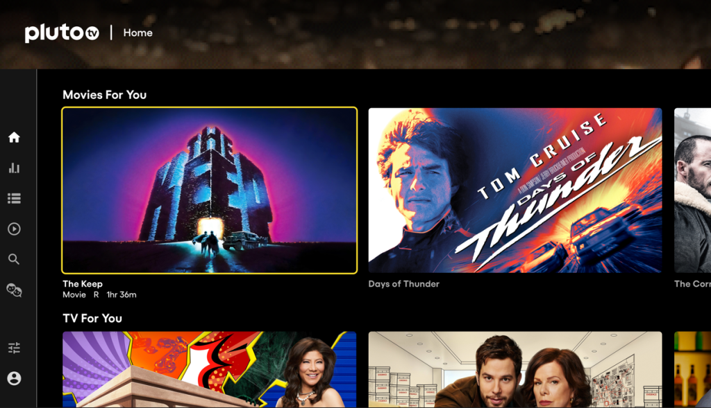 Pluto TV homepage
