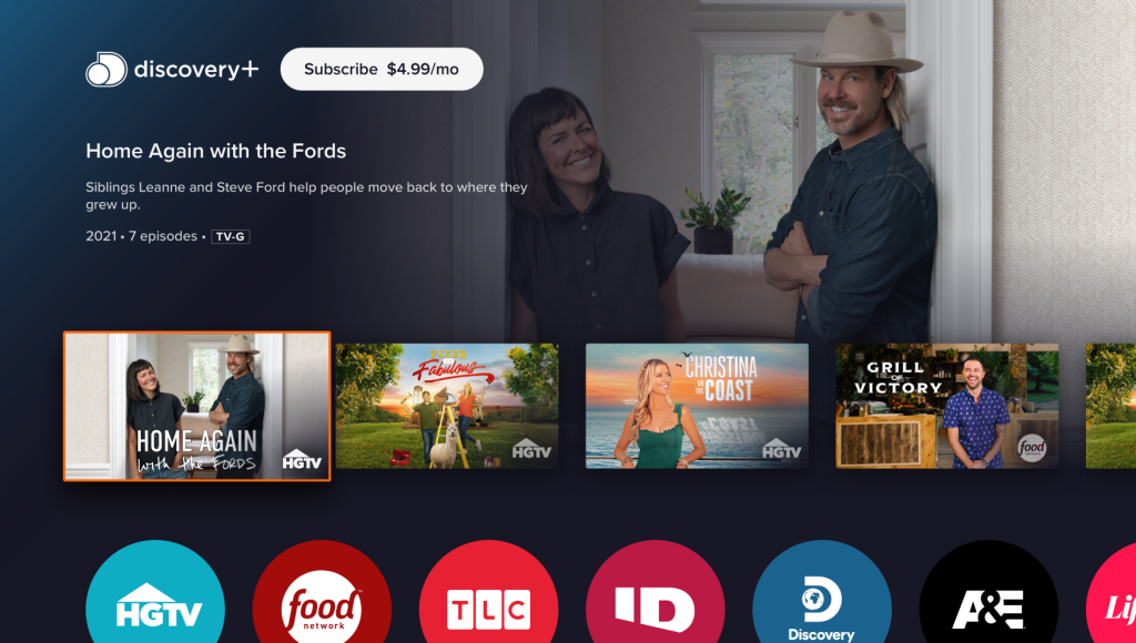 discovery+ homepage