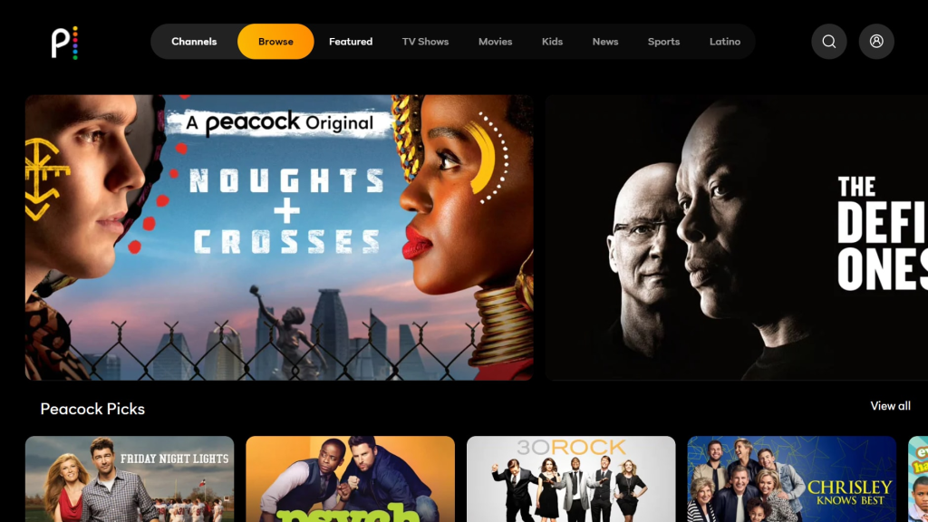 Peacock homepage