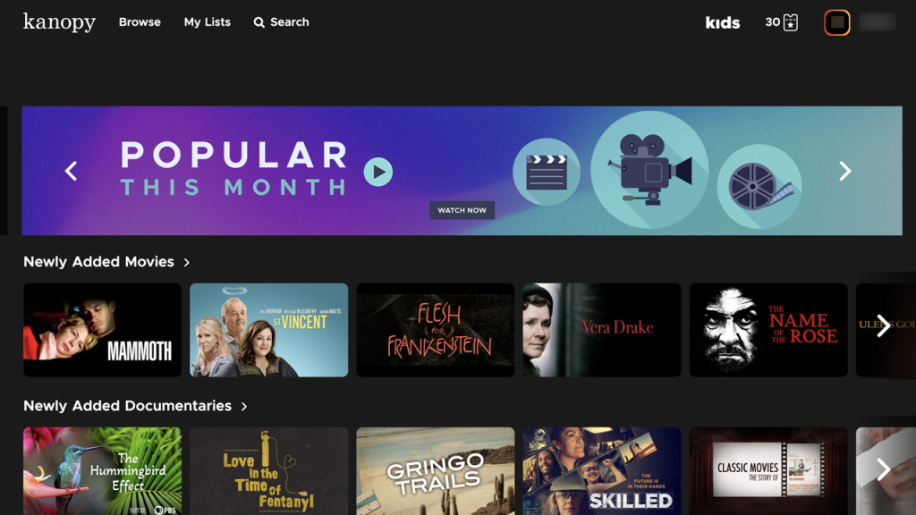 Kanopy homepage