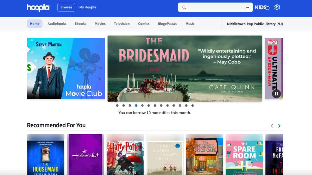 Hoopla homepage